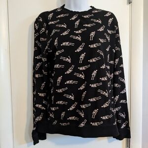H&M Women's Crewneck Long Sleeve Black Skeleton S Halloween Witchy Goth